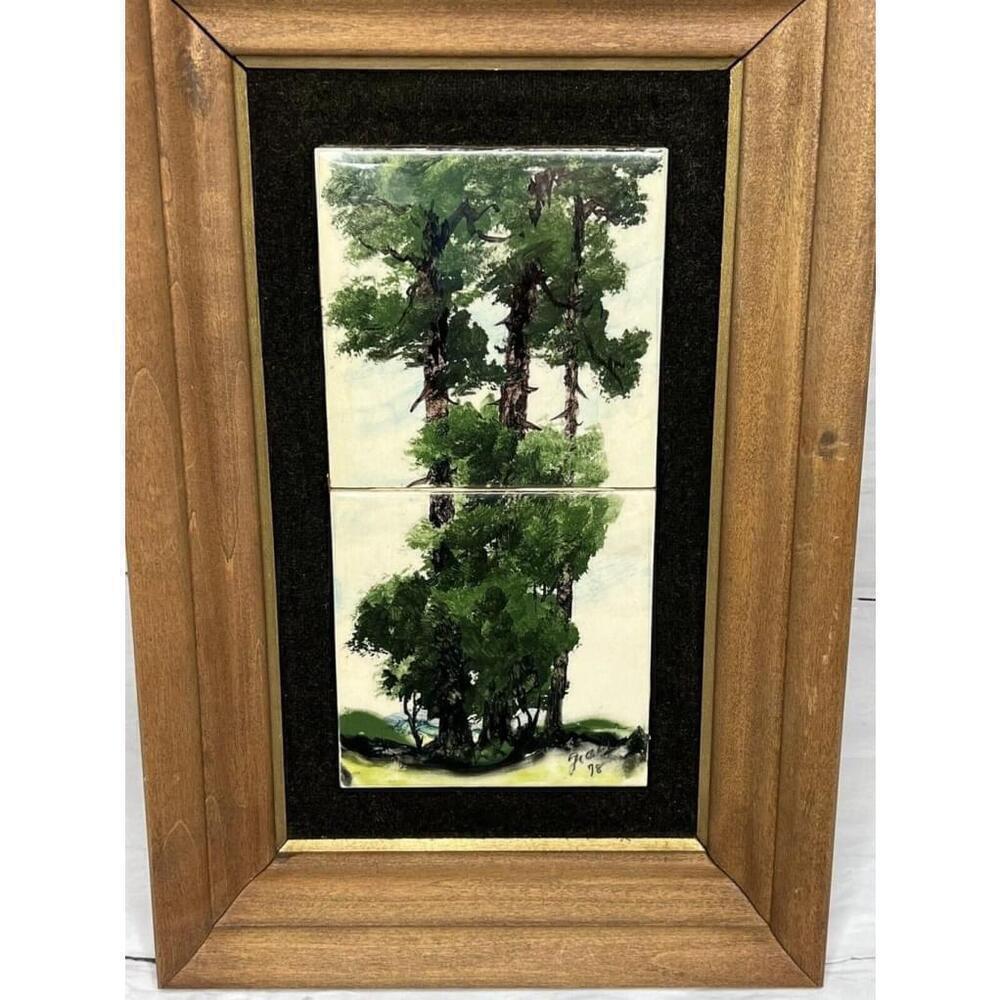 Vintage 1978 Signed By Clyde E. Gray Framed Painting On Porcelain Tiles BEAUTY - Picture 2 of 6